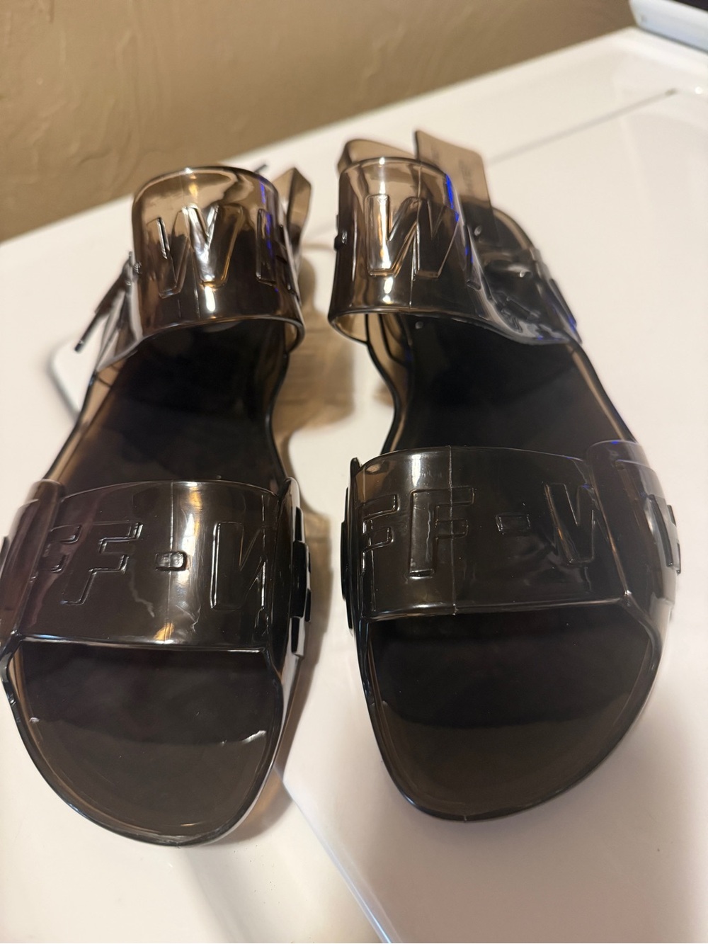 Off-White Transparent Black Zip Tie Jelly Slingback Sandals